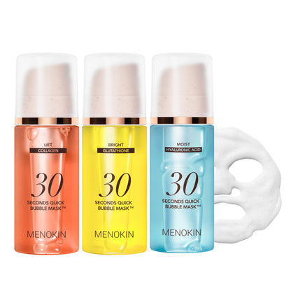 MENOKIN Korean Face Mask 3 sets [30 seconds Quick Bubble Mask] (Collagen, Brightening, Moisturizing), Hydration improvement, Radiance-boosting, Easy-to Use, Glass Skin, 3.21 fl.oz