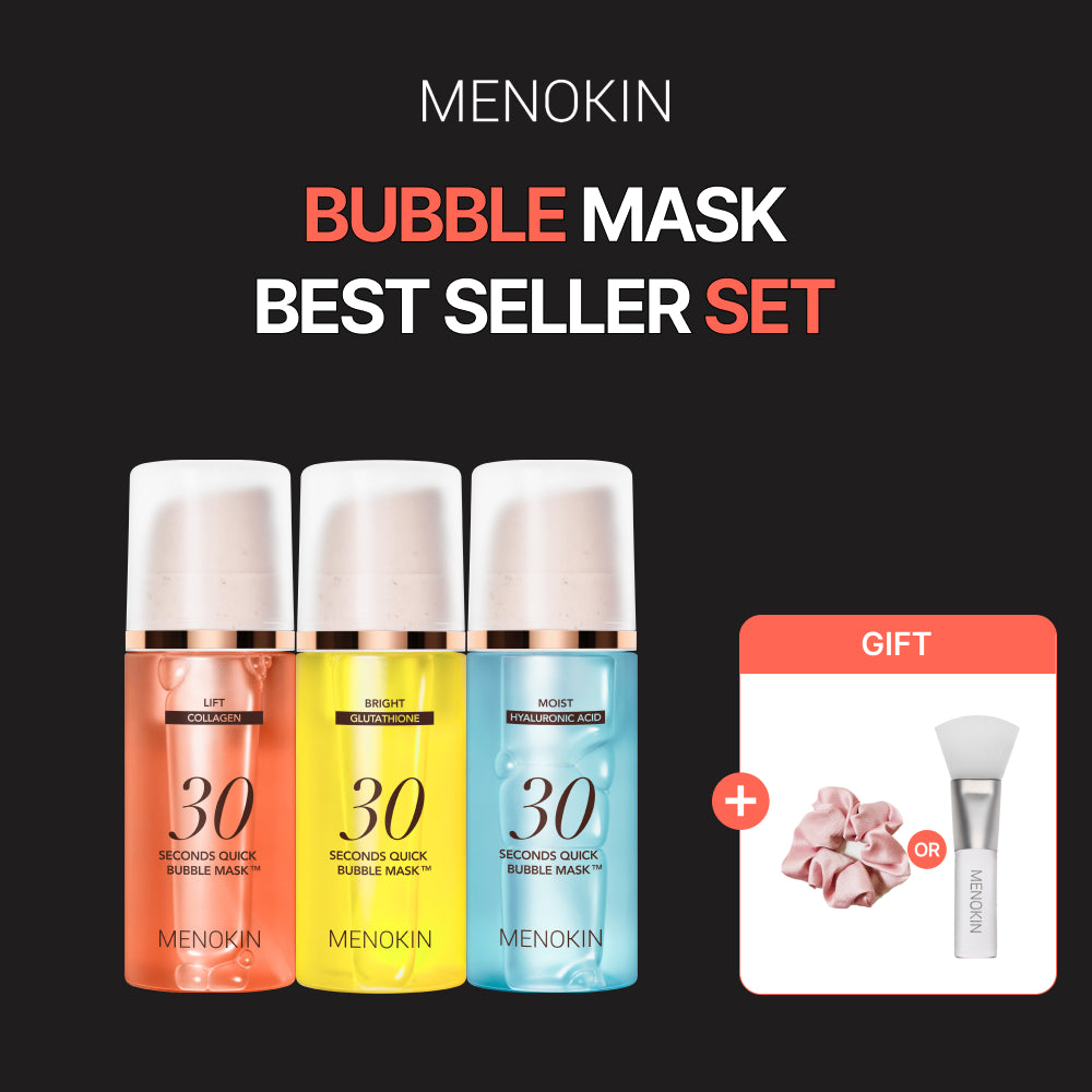 MENOKIN Korean Face Mask 3 sets [30 seconds Quick Bubble Mask] (Collagen, Brightening, Moisturizing), Hydration improvement, Radiance-boosting, Easy-to Use, Glass Skin, 3.21 fl.oz