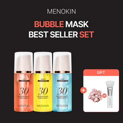 MENOKIN Korean Face Mask 3 sets [30 seconds Quick Bubble Mask] (Collagen, Brightening, Moisturizing), Hydration improvement, Radiance-boosting, Easy-to Use, Glass Skin, 3.21 fl.oz