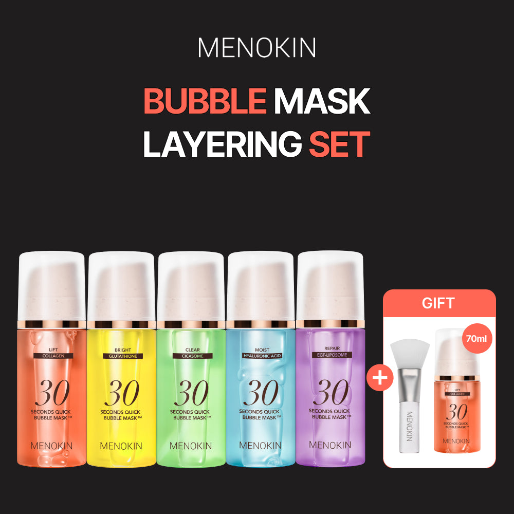 MENOKIN Korean Face Mask 5 sets [30 seconds Quick Bubble Mask] (Collagen, Brightening, Moisturizing, Soothing, Recovery),Hydration Improvement, Moisturizing, Easy-to Use,Glass Skin, 3.21 fl.oz
