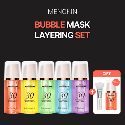 MENOKIN Korean Face Mask 5 sets [30 seconds Quick Bubble Mask] (Collagen, Brightening, Moisturizing, Soothing, Recovery),Hydration Improvement, Moisturizing, Easy-to Use,Glass Skin, 3.21 fl.oz